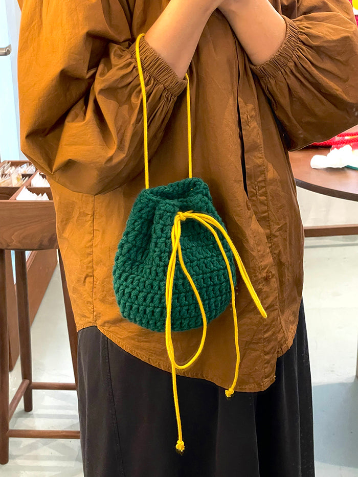 Mini cc drawstring crochet bucket bag